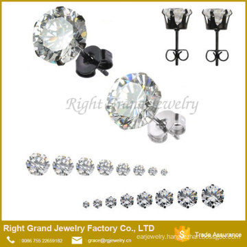 Fahion Silver Gold Plated Stainless Steel Round CZ Stone Ear Studs